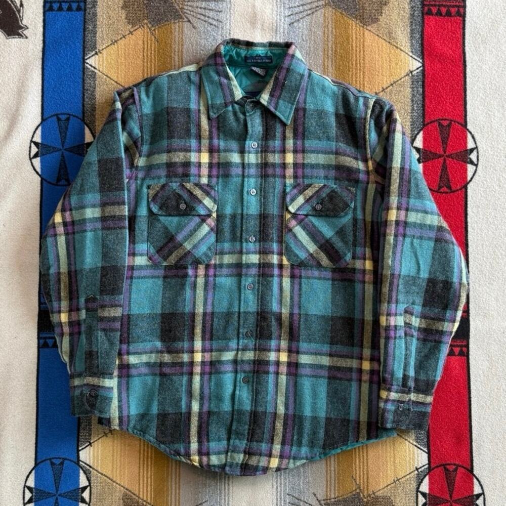 Vintage Van Heusen Winterweights Quilt Lined Plaid Shirt Jacket Size Medium Wool